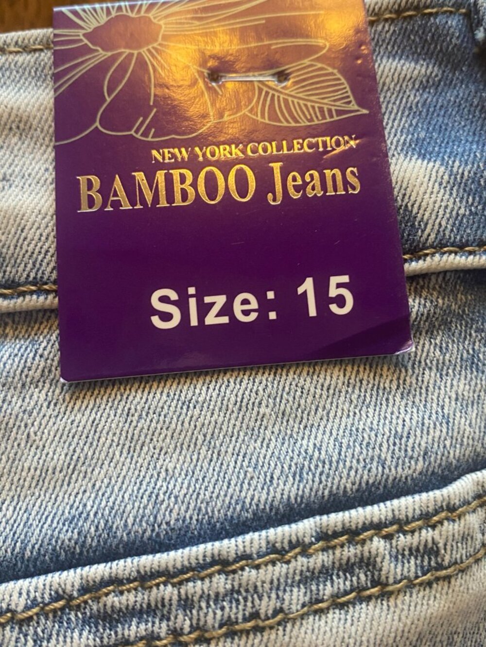 NWT Bamboo Button Fly Flare Jeans Raw Hem Medium Wash Denim Juniors Size 15 - Picture 6 of 12